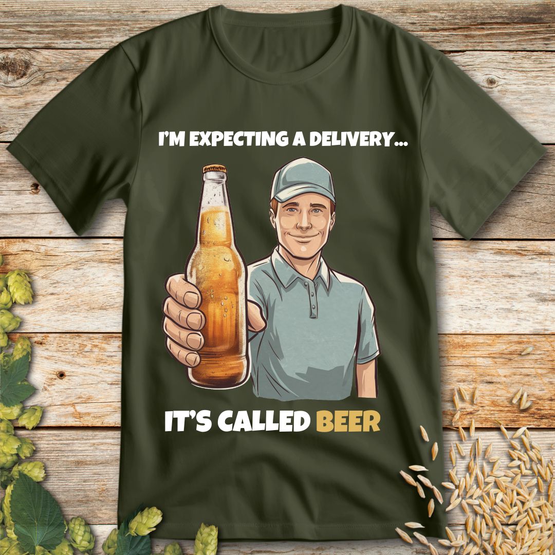 I'm Expecting a Delivery It's Called Beer T-Shirt in Military Green - Funny beer shirt for craft beer lovers