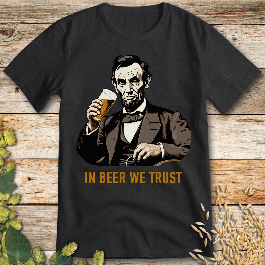 In Beer We Trust T-Shirt in Dark Heather - Funny beer shirt for craft beer lovers