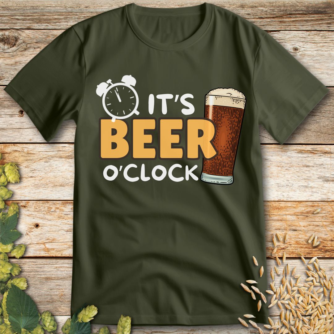 It's Beer O'Clock T-Shirt in Military Green - Funny beer shirt for craft beer lovers
