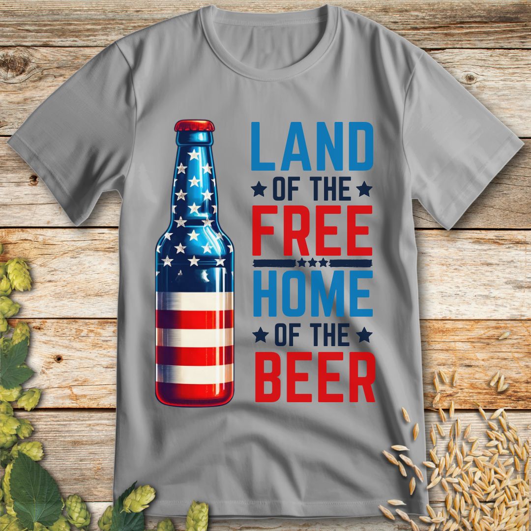 Land of the Free Home of the Beer T-Shirt in Ice Grey - Funny beer shirt for craft beer lovers