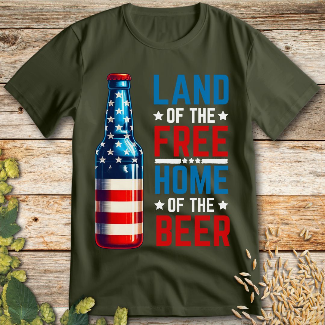 Land of the Free Home of the Beer T-Shirt in Military Green - Funny beer shirt for craft beer lovers
