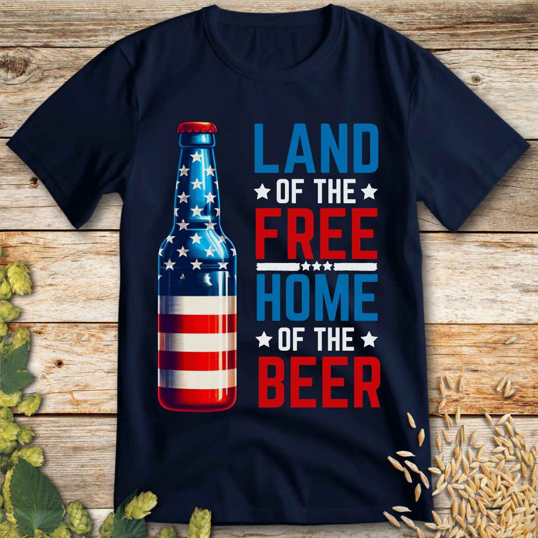 Land of the Free Home of the Beer T-Shirt in Navy - Funny beer shirt for craft beer lovers