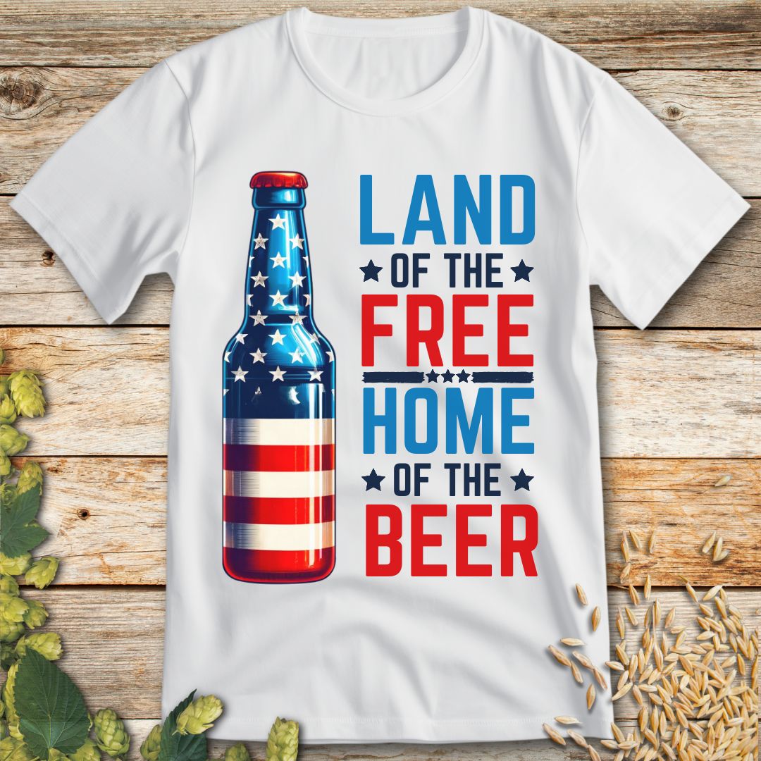 Land of the Free Home of the Beer T-Shirt in White - Funny beer shirt for craft beer lovers