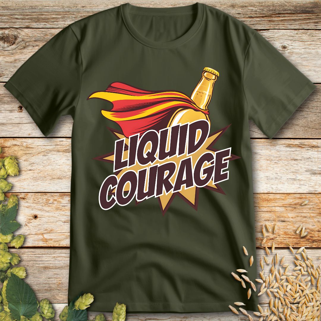 Liquid Courage Beer T-Shirt in Military Green - Funny beer shirt for craft beer lovers