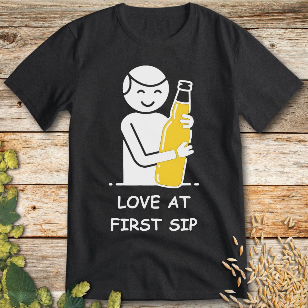 Love at First Sip T-Shirt in Dark Heather - Funny beer shirt for craft beer lovers