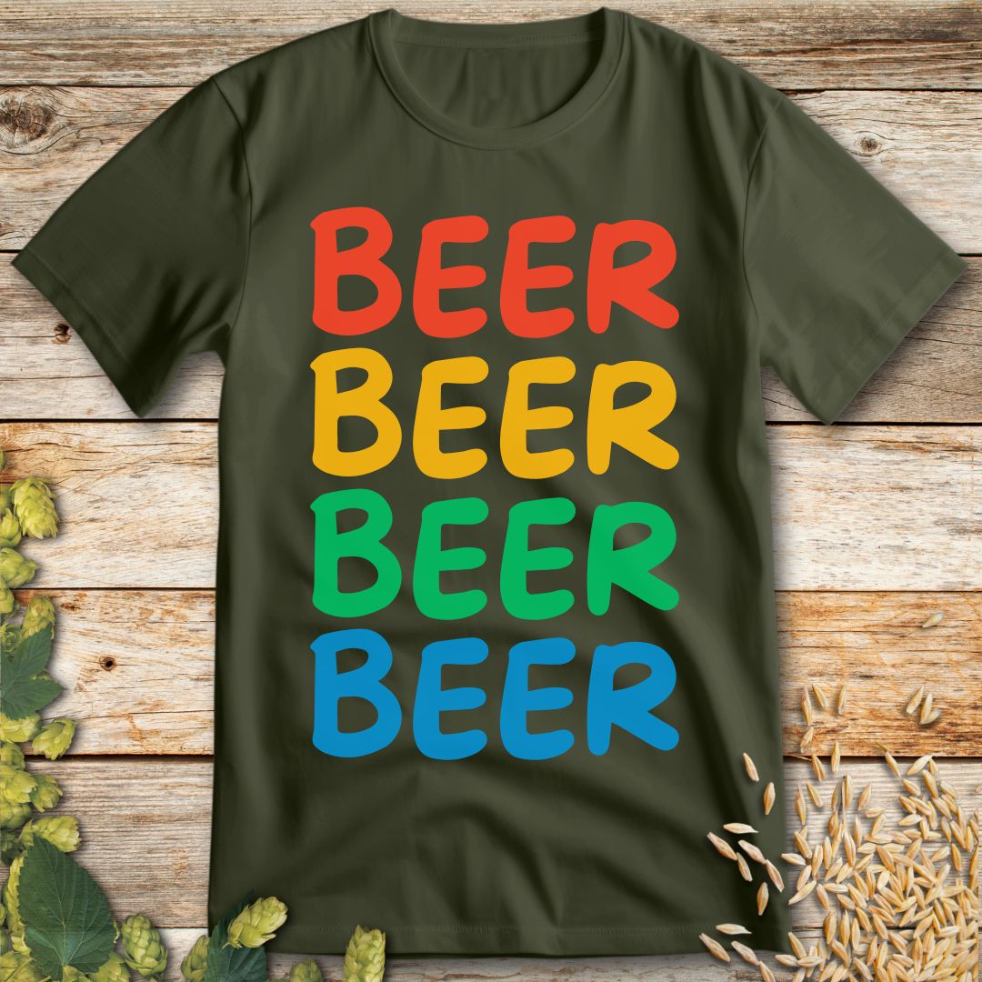 Multicolor Beer T-Shirt in Military Green - Funny beer shirt for craft beer lovers