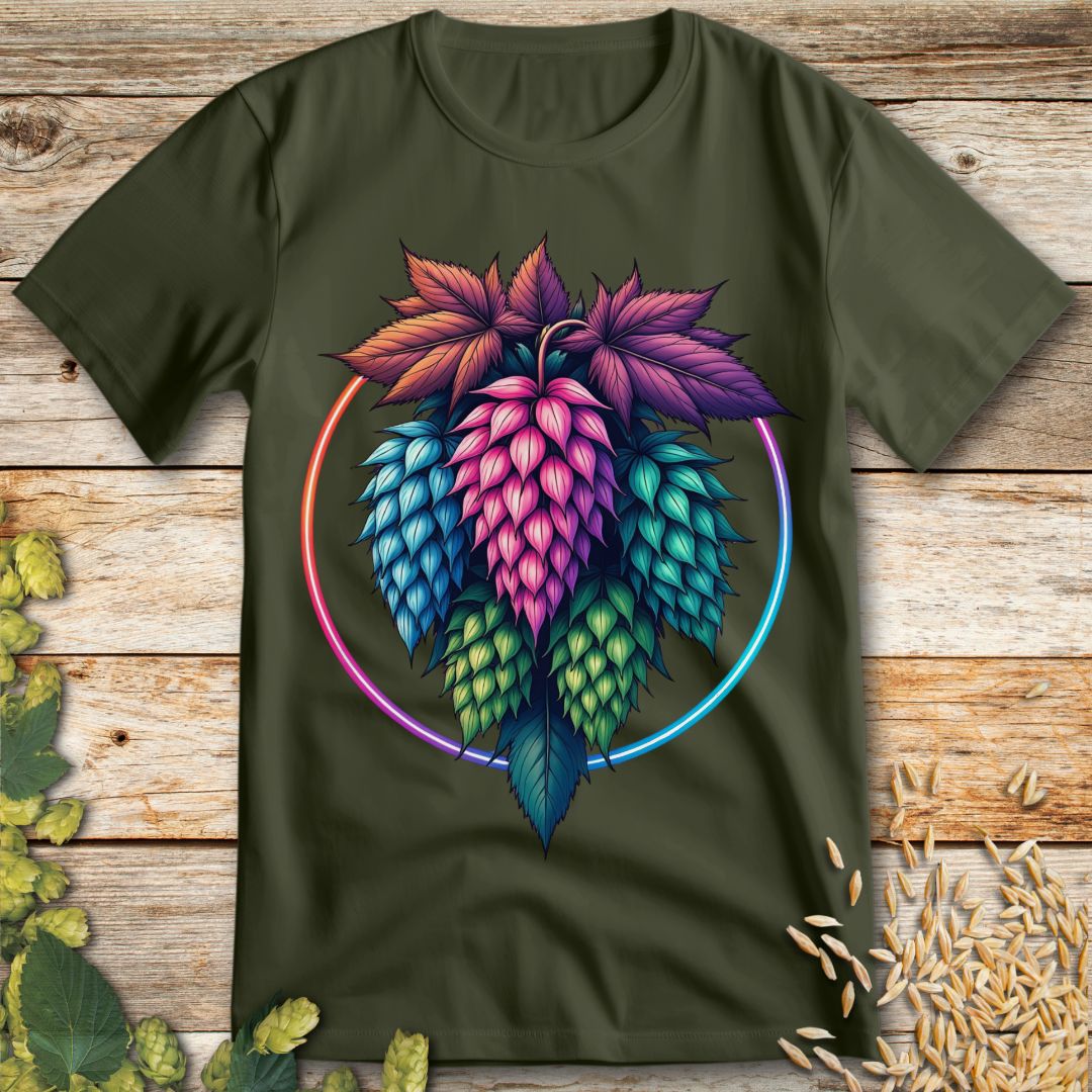 Neon Hops Art T-Shirt in Military Green - Funny beer shirt for craft beer lovers