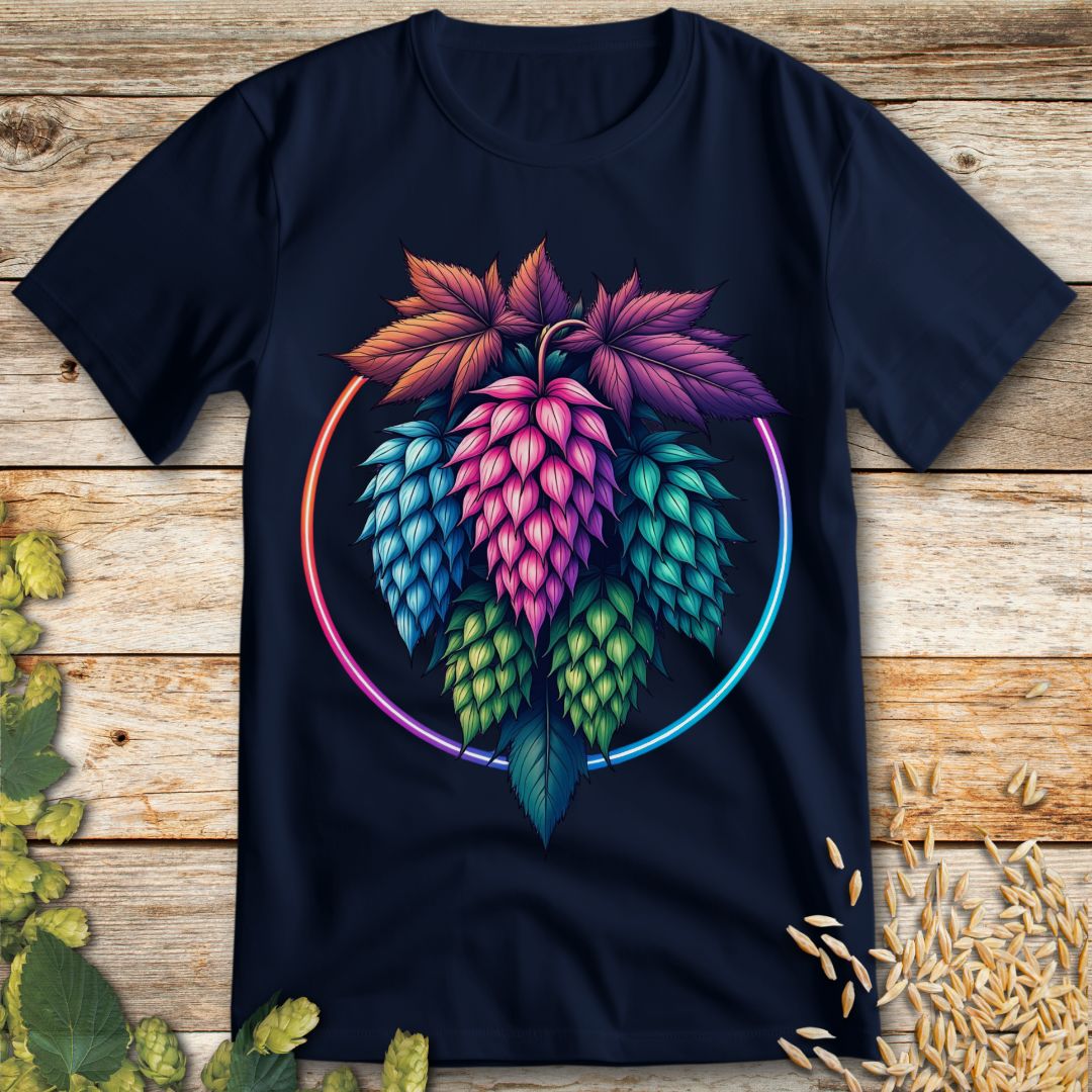 Neon Hops Art T-Shirt in Navy - Funny beer shirt for craft beer lovers