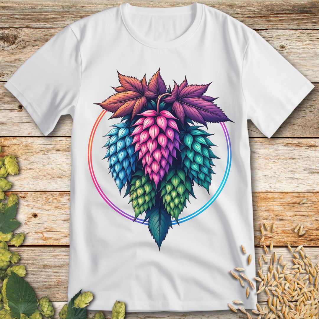 Neon Hops Art T-Shirt in White - Funny beer shirt for craft beer lovers