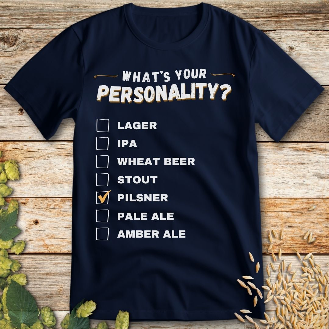 Pilsner Personality T-Shirt in Navy - Funny beer shirt for craft beer lovers