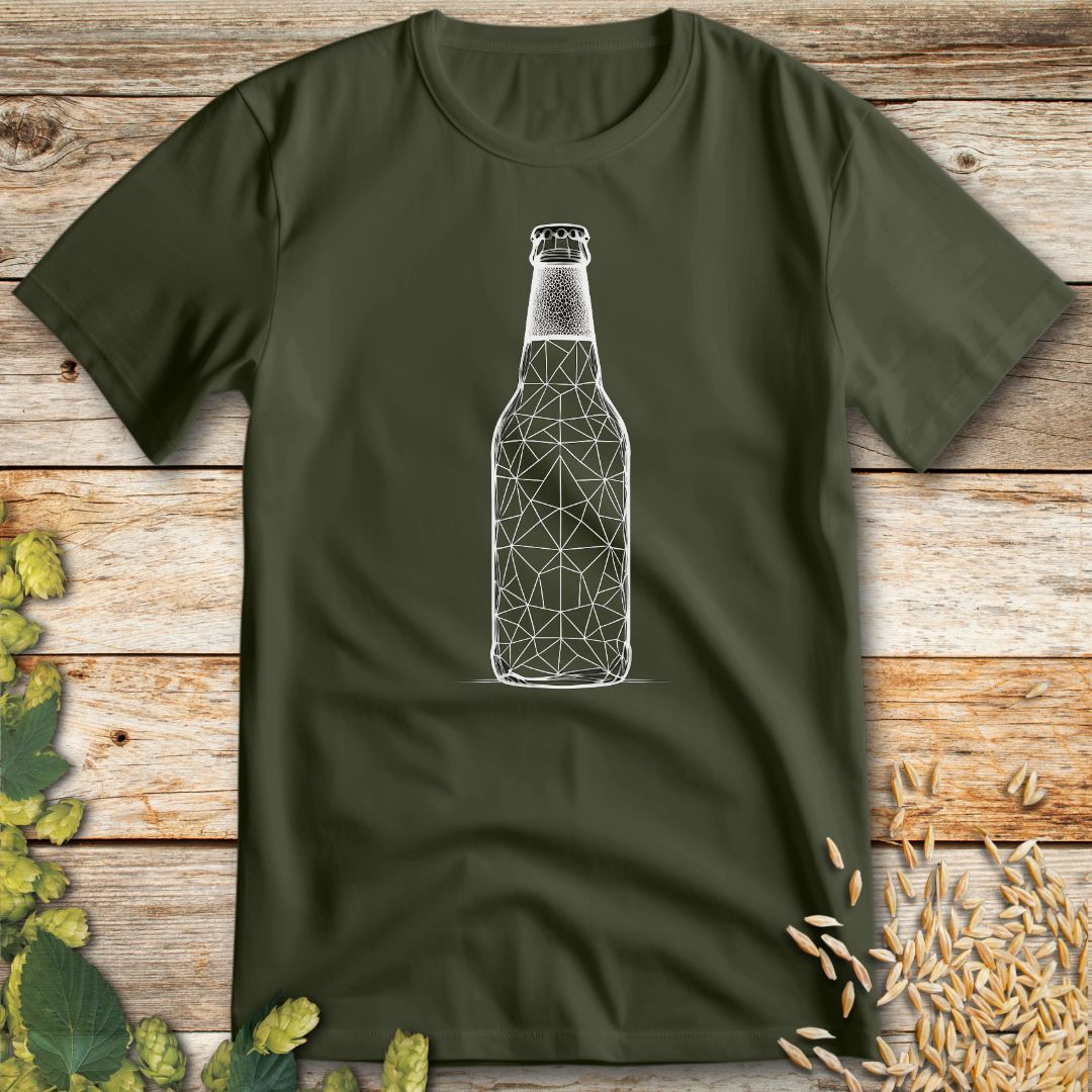 Polygonal Beer Bottle T-Shirt in Military Green - Beer shirt for craft beer lovers