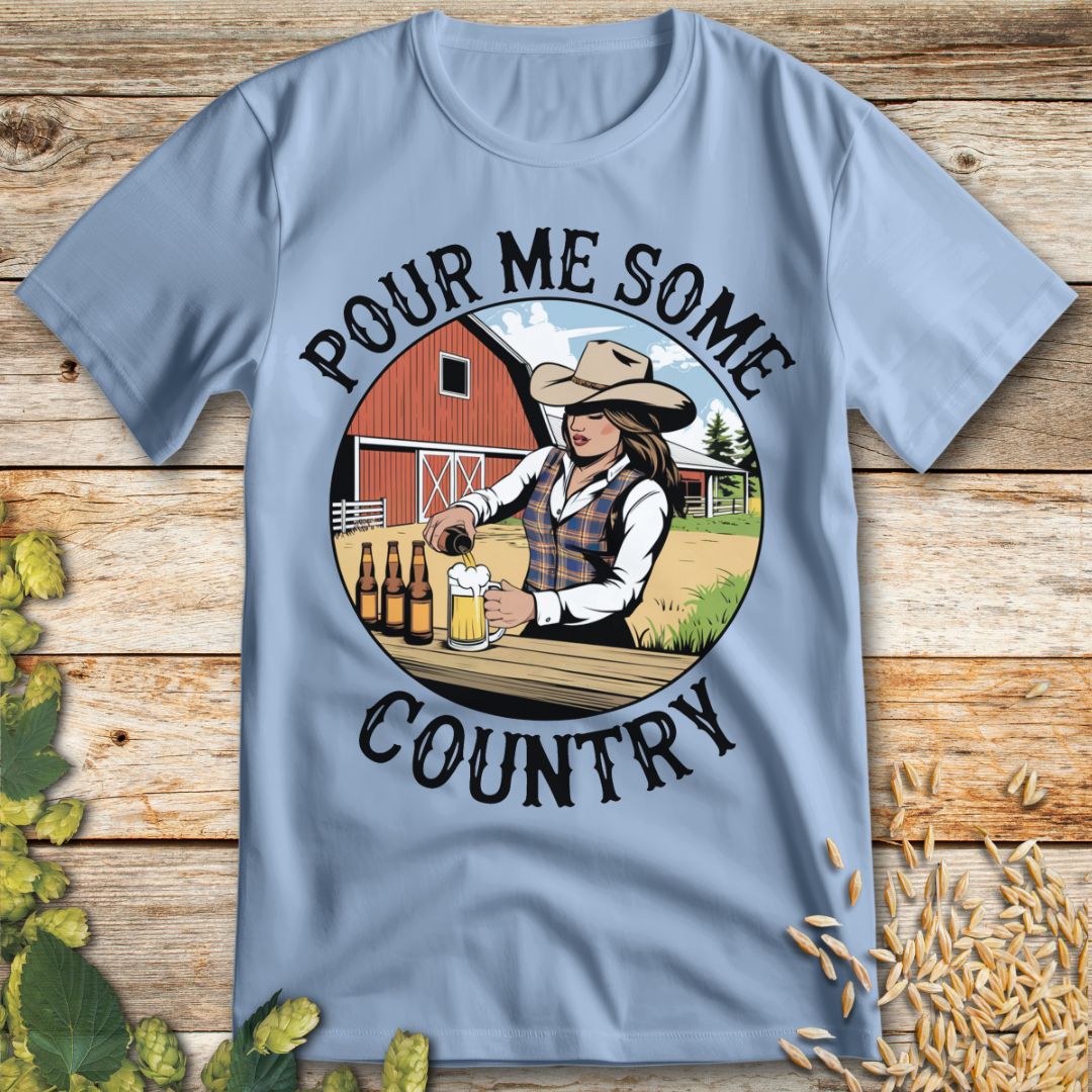 Pour Me Some Country T-Shirt in Light Blue - Funny beer shirt for craft beer lovers