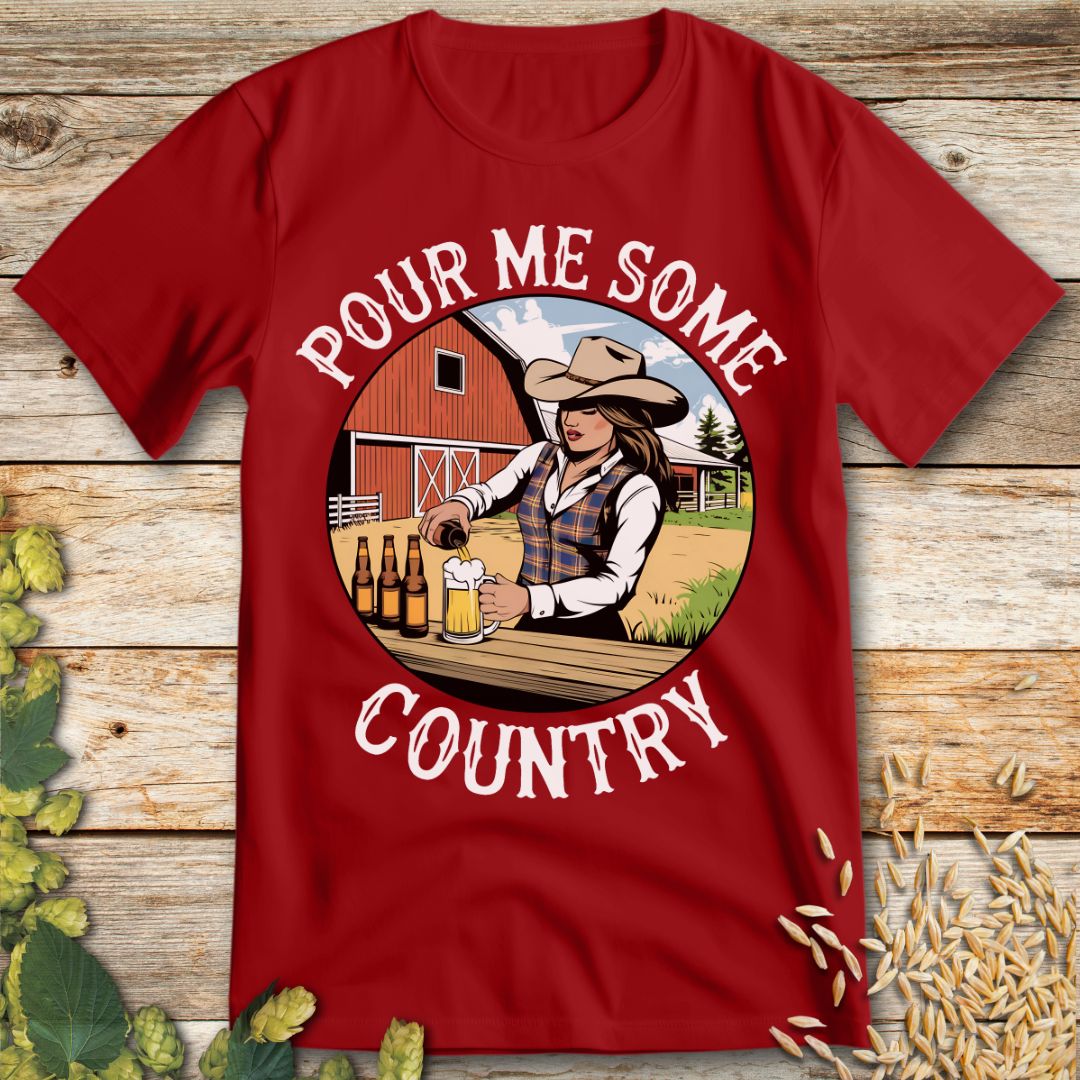 Pour Me Some Country T-Shirt in Red - Funny beer shirt for craft beer lovers