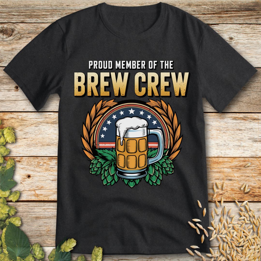 Proud Member of the Brew Crew T-Shirt in Dark Heather - Funny beer shirt for craft beer lovers