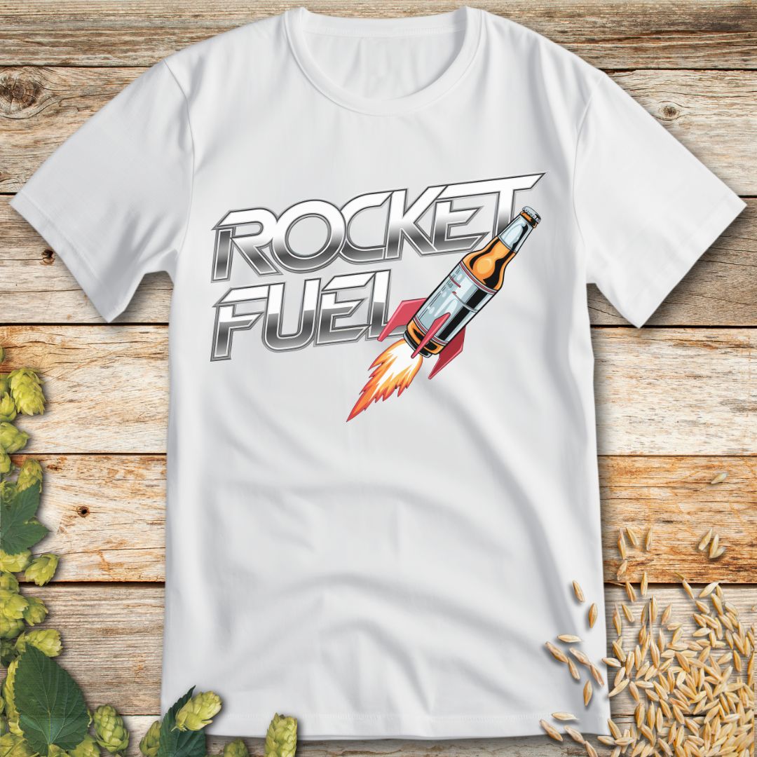 Rocket Fuel Beer T-Shirt in White - Funny beer shirt for craft beer lovers