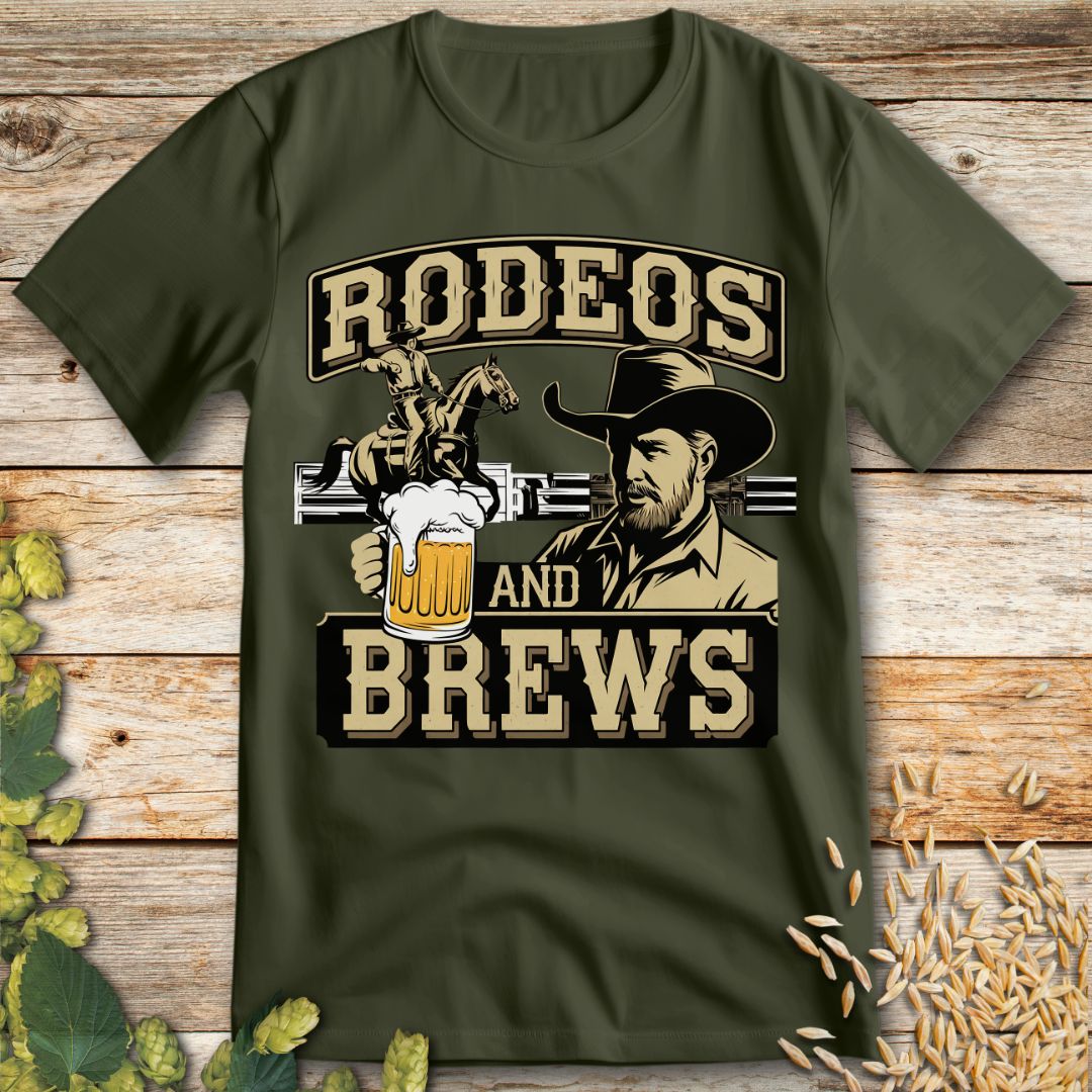 Rodeos and Brews T-Shirt in Military Green - Funny beer shirt for craft beer lovers