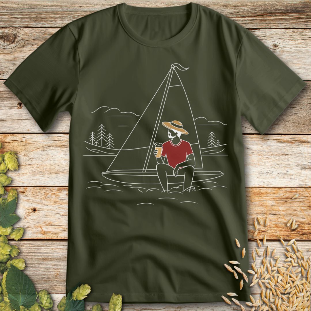Sailing with Beer T-Shirt in Military Green - Funny beer shirt for craft beer lovers