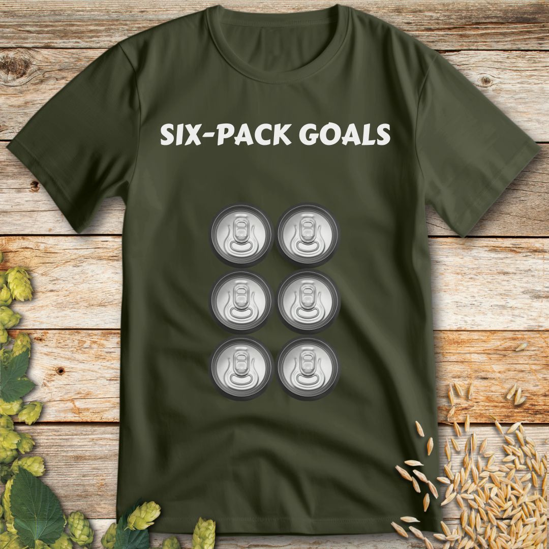 Six-Pack Goals T-Shirt in Military Green - Funny beer shirt for craft beer lovers