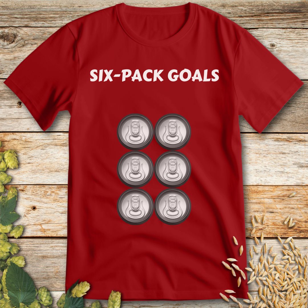 Six-Pack Goals T-Shirt in Red - Funny beer shirt for craft beer lovers