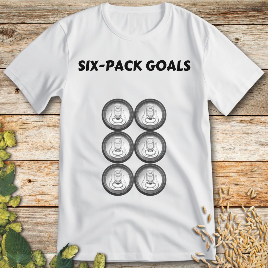 Six-Pack Goals T-Shirt in White - Funny beer shirt for craft beer lovers