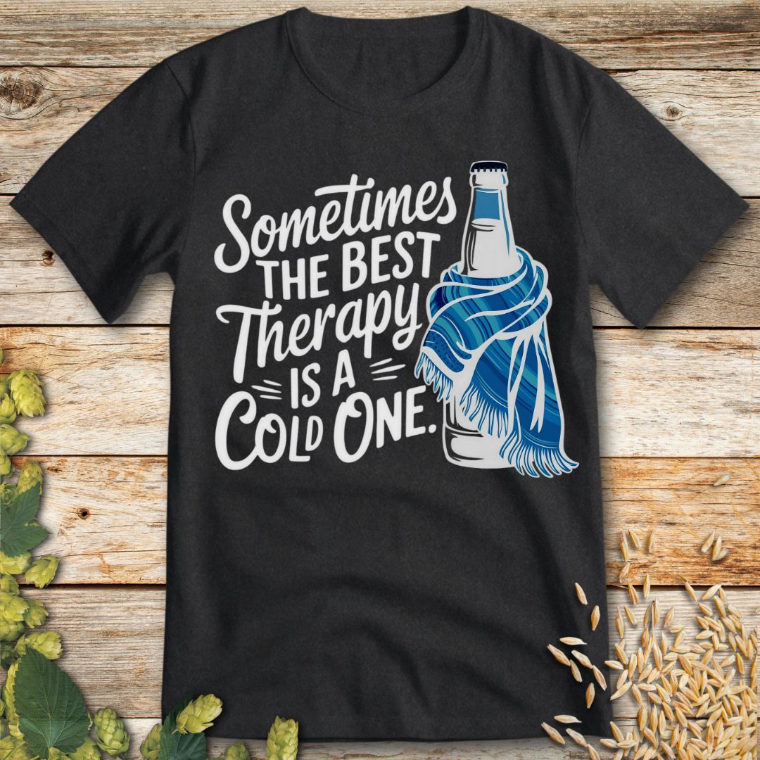 Sometimes the Best Therapy is a Cold One T-Shirt in Dark Heather - Funny beer shirt for craft beer lovers