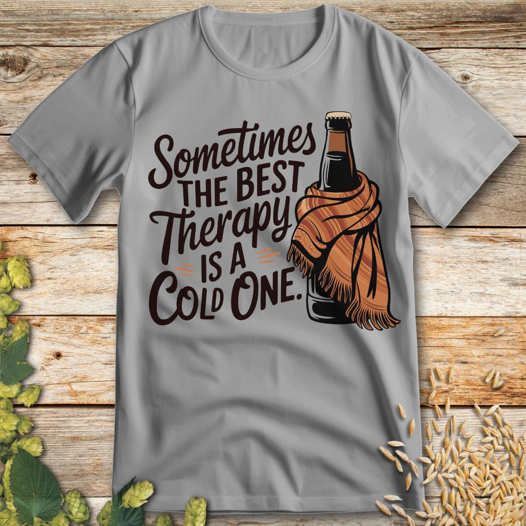 Sometimes the Best Therapy is a Cold One T-Shirt in Ice Grey - Funny beer shirt for craft beer lovers