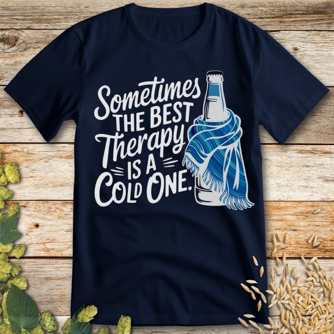 Sometimes the Best Therapy is a Cold One T-Shirt in Navy - Funny beer shirt for craft beer lovers