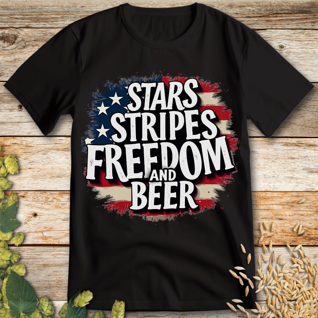 Stars Stripes Freedom and Beer T-Shirt in Black - Funny beer shirt for craft beer lovers