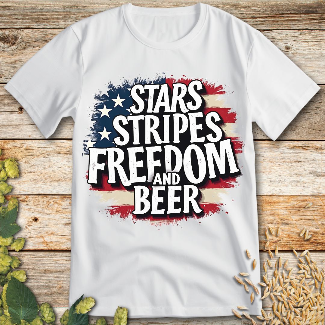 Stars Stripes Freedom and Beer T-Shirt in White - Funny beer shirt for craft beer lovers