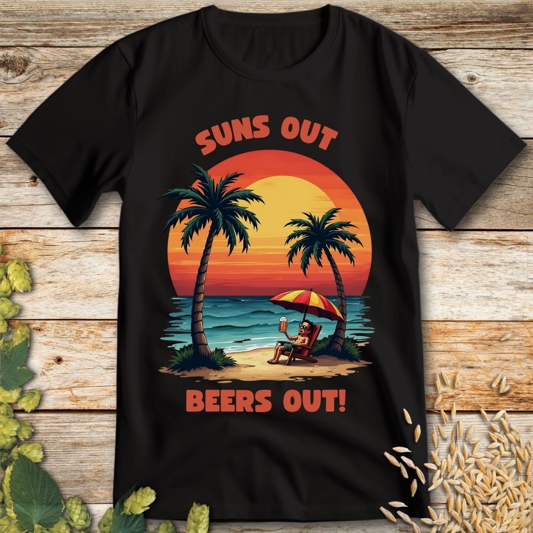 Suns Out Beers Out T-Shirt in Black - Funny beer shirt for craft beer lovers