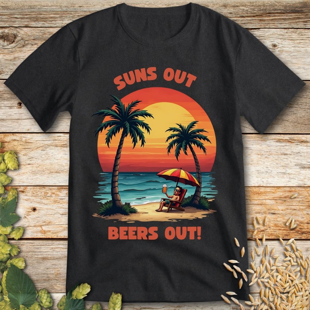 Suns Out Beers Out T-Shirt in Dark Heather - Funny beer shirt for craft beer lovers