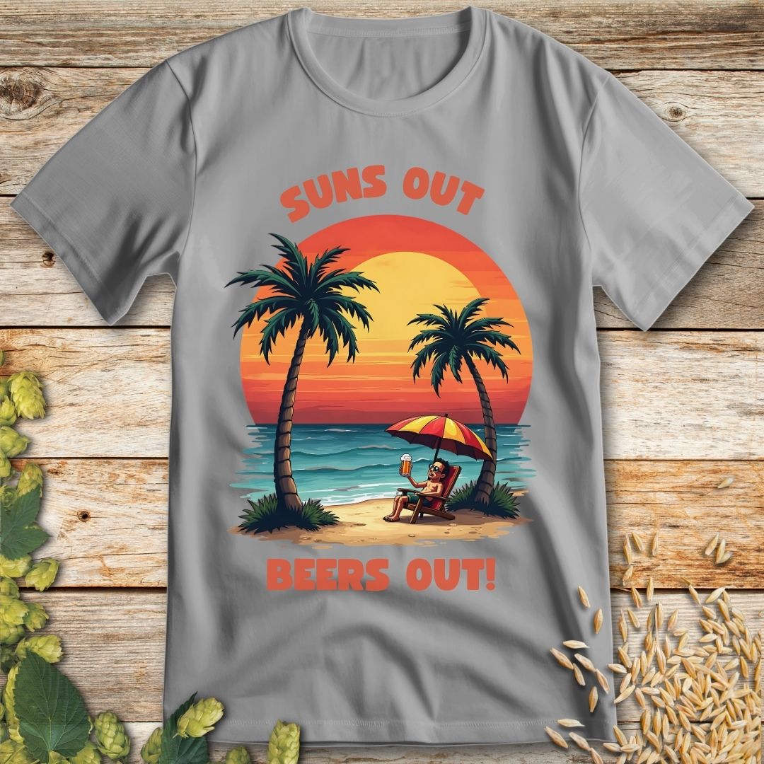 Suns Out Beers Out T-Shirt in Ice Grey - Funny beer shirt for craft beer lovers