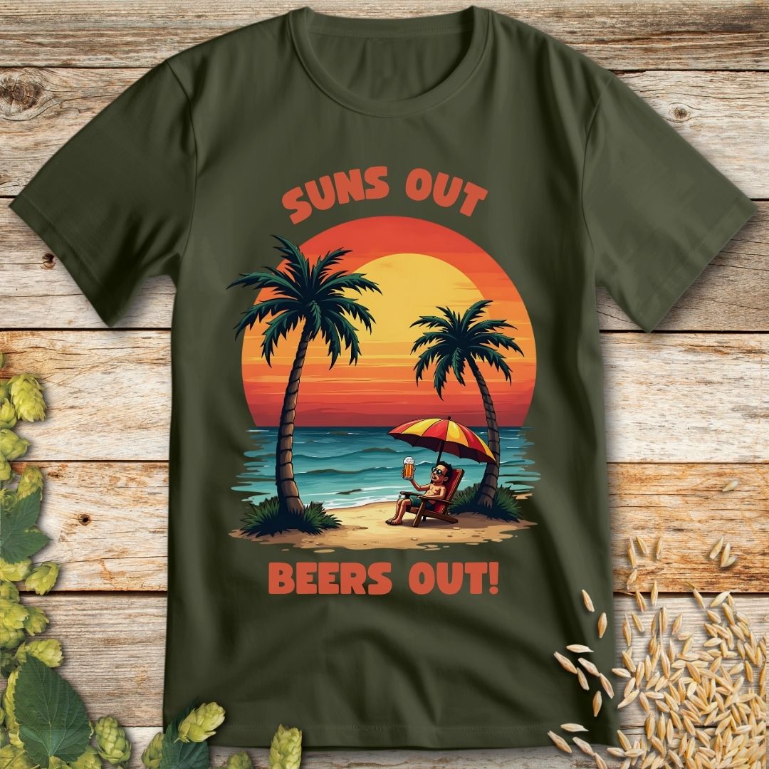 Suns Out Beers Out T-Shirt in Military Green - Funny beer shirt for craft beer lovers