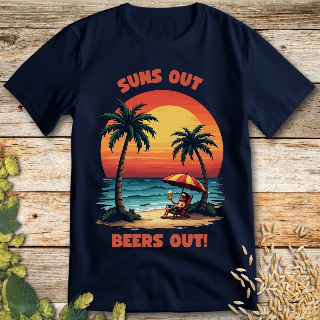 Suns Out Beers Out T-Shirt in Navy - Funny beer shirt for craft beer lovers