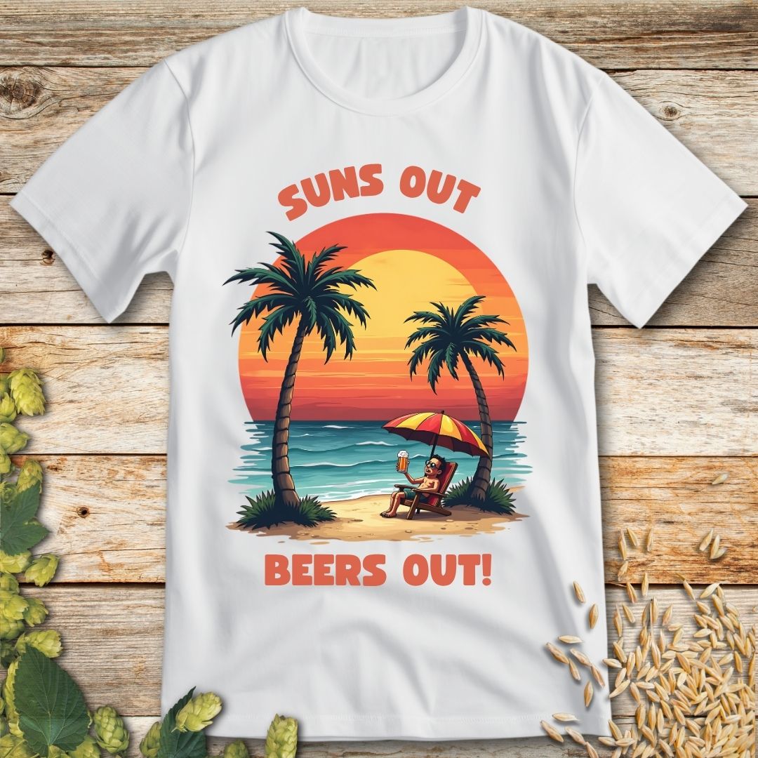 Suns Out Beers Out T-Shirt in White - Funny beer shirt for craft beer lovers