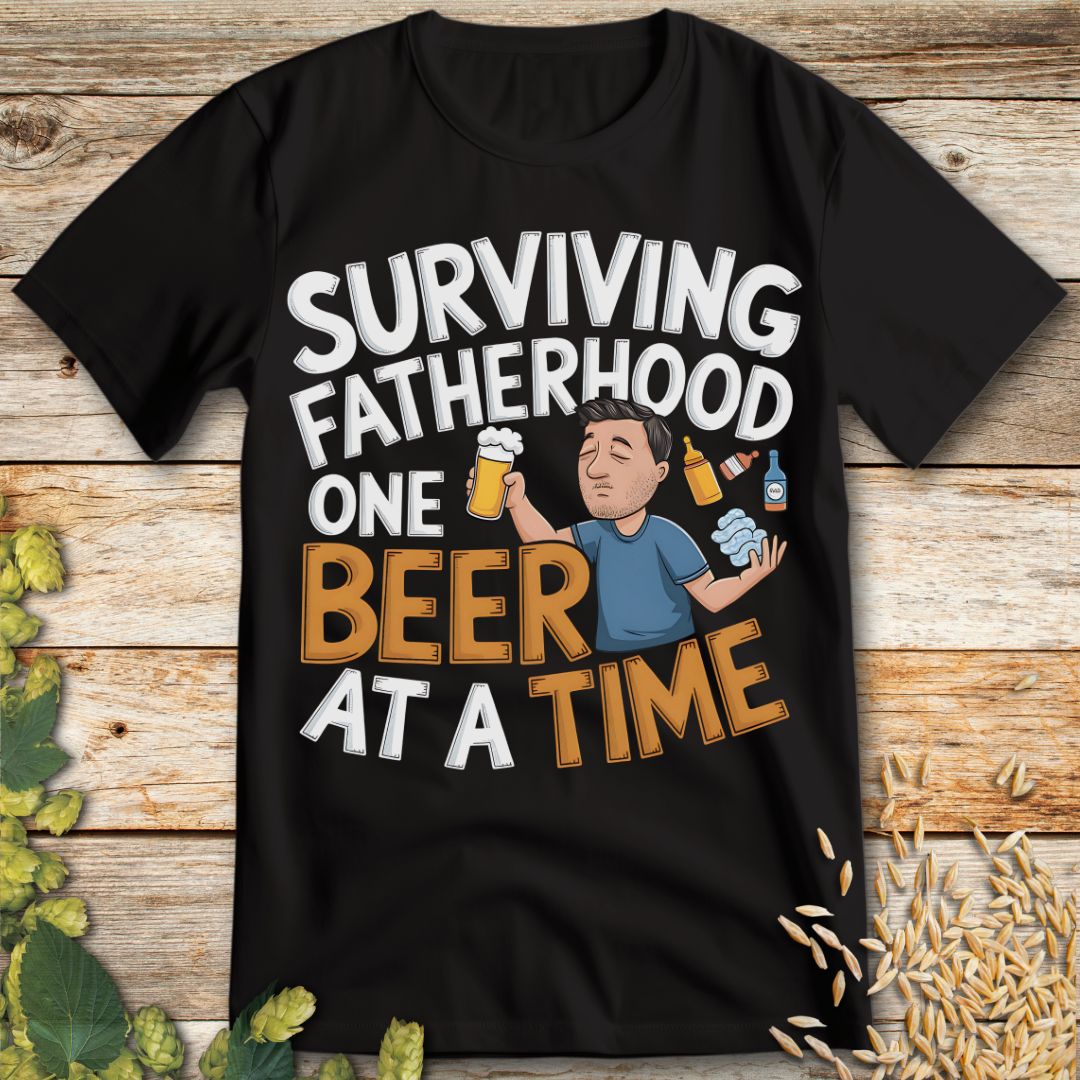 Surviving Fatherhood One Beer at a Time T-Shirt in Black - Funny beer shirt for craft beer lovers