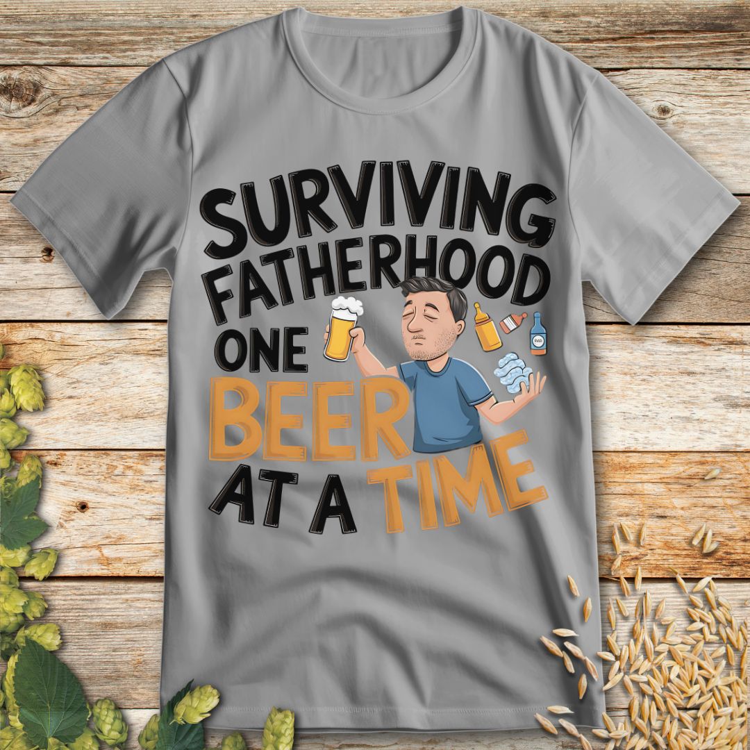 Surviving Fatherhood One Beer at a Time T-Shirt in Ice Grey - Funny beer shirt for craft beer lovers