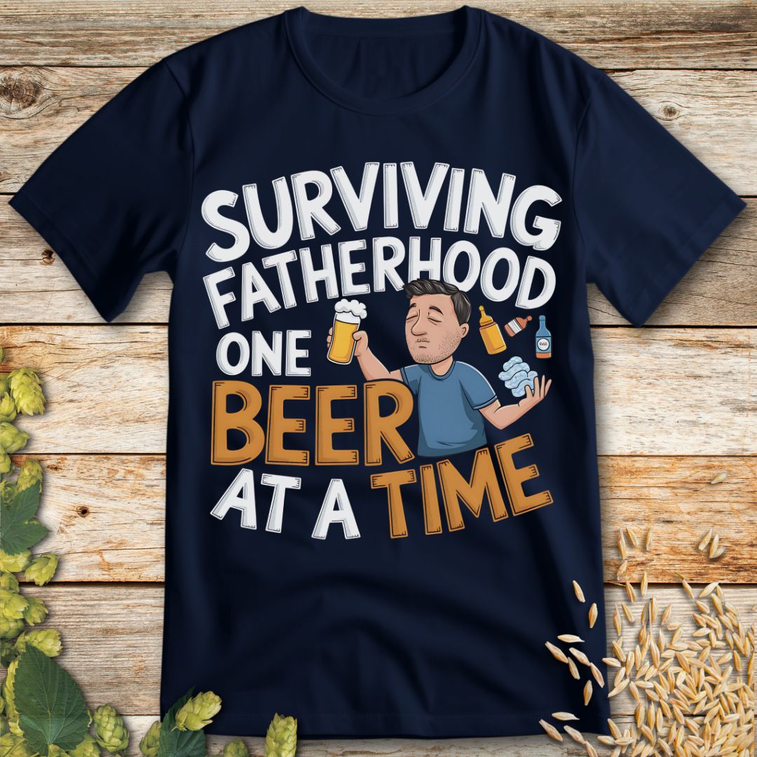 Surviving Fatherhood One Beer at a Time T-Shirt in Navy - Funny beer shirt for craft beer lovers