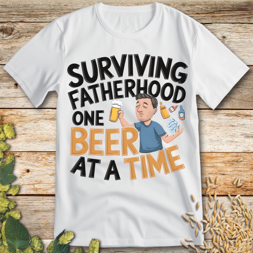 Surviving Fatherhood One Beer at a Time T-Shirt in White - Funny beer shirt for craft beer lovers