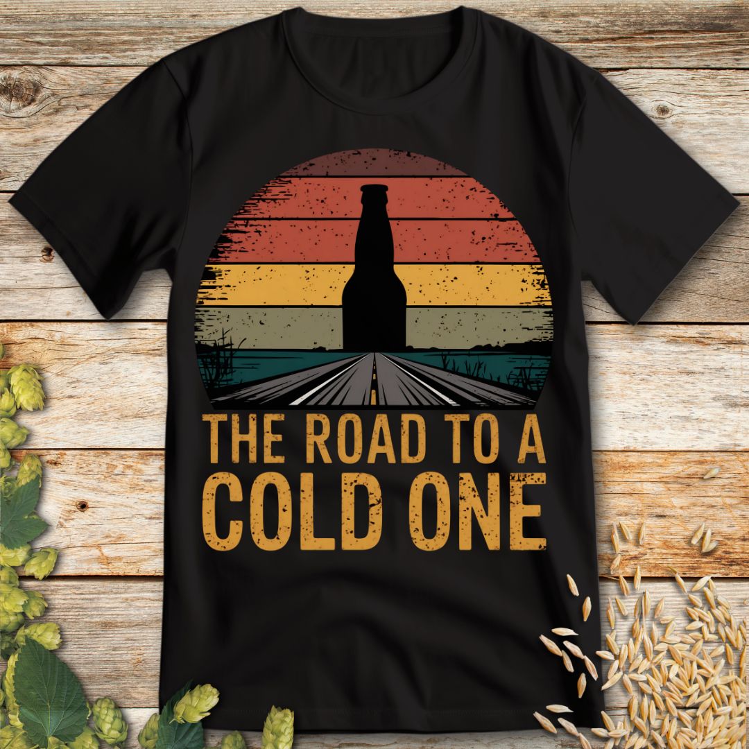 The Road to a Cold One Beer T-Shirt in Black - Funny beer shirt for craft beer lovers