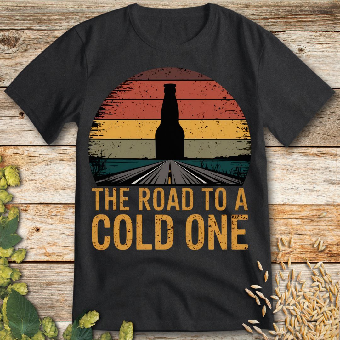 The Road to a Cold One Beer T-Shirt in Dark Heather - Funny beer shirt for craft beer lovers