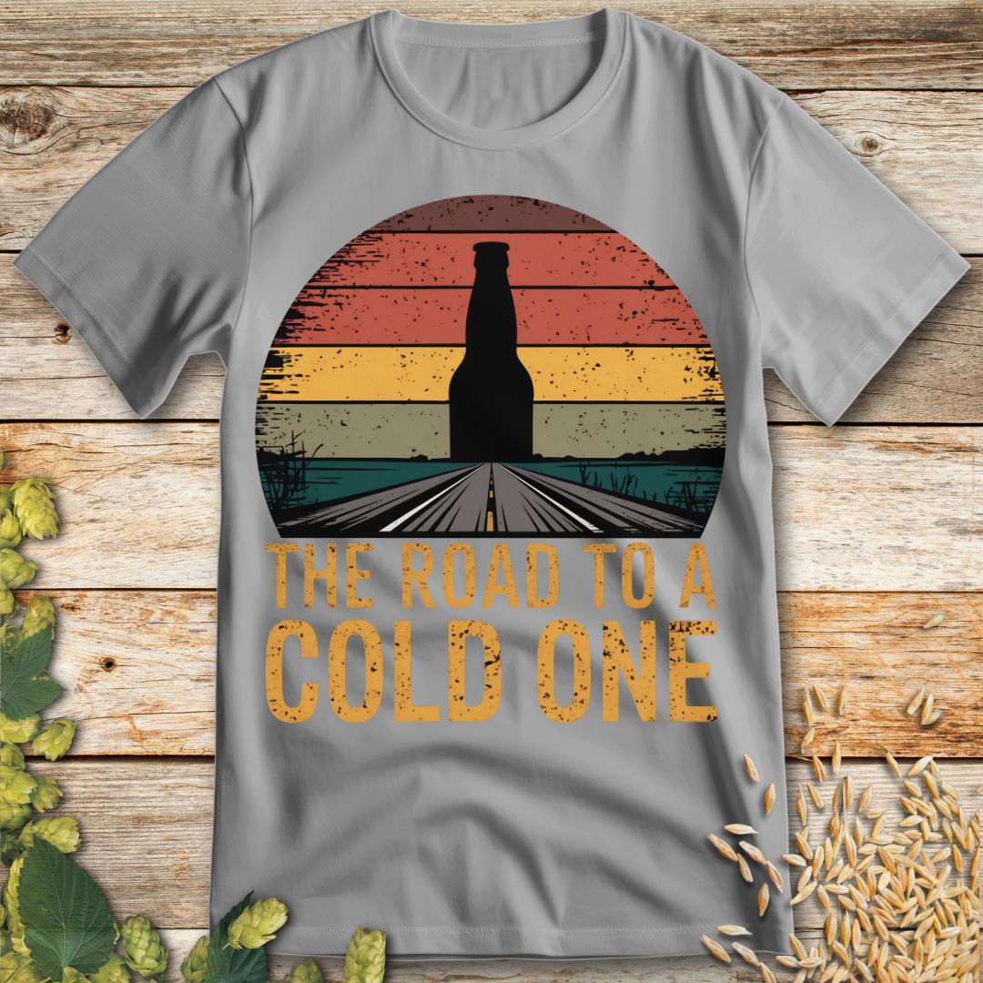 The Road to a Cold One Beer T-Shirt in Ice Grey - Funny beer shirt for craft beer lovers
