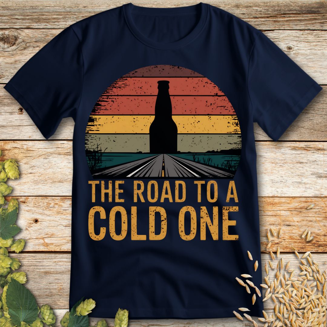 The Road to a Cold One Beer T-Shirt in Navy - Funny beer shirt for craft beer lovers