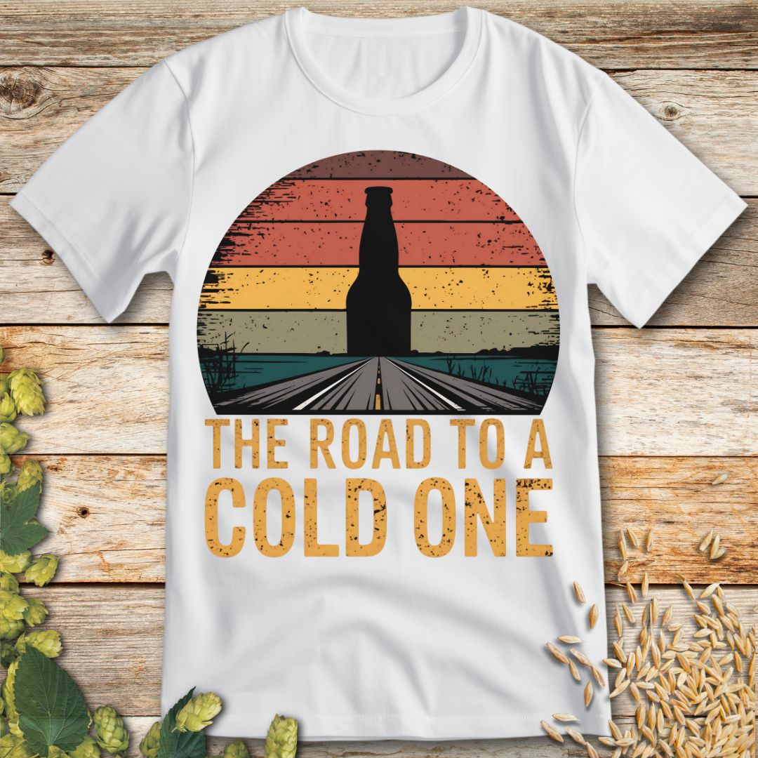 The Road to a Cold One Beer T-Shirt in White - Funny beer shirt for craft beer lovers