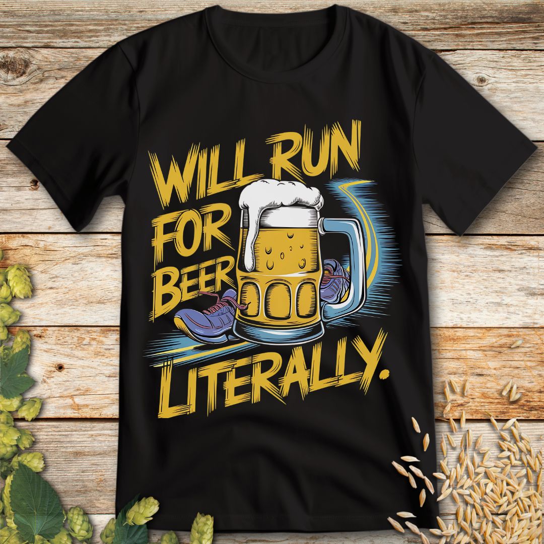 Will Run For Beer T-Shirt in Black - Funny beer shirt for craft beer lovers