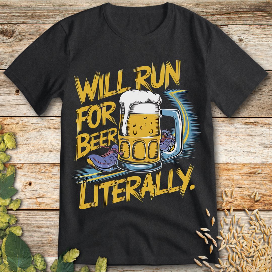 Will Run For Beer T-Shirt in Dark Heather - Funny beer shirt for craft beer lovers