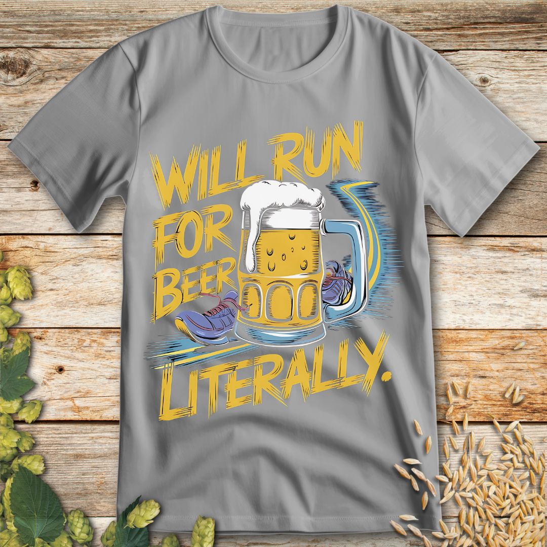Will Run For Beer T-Shirt in Ice Grey - Funny beer shirt for craft beer lovers