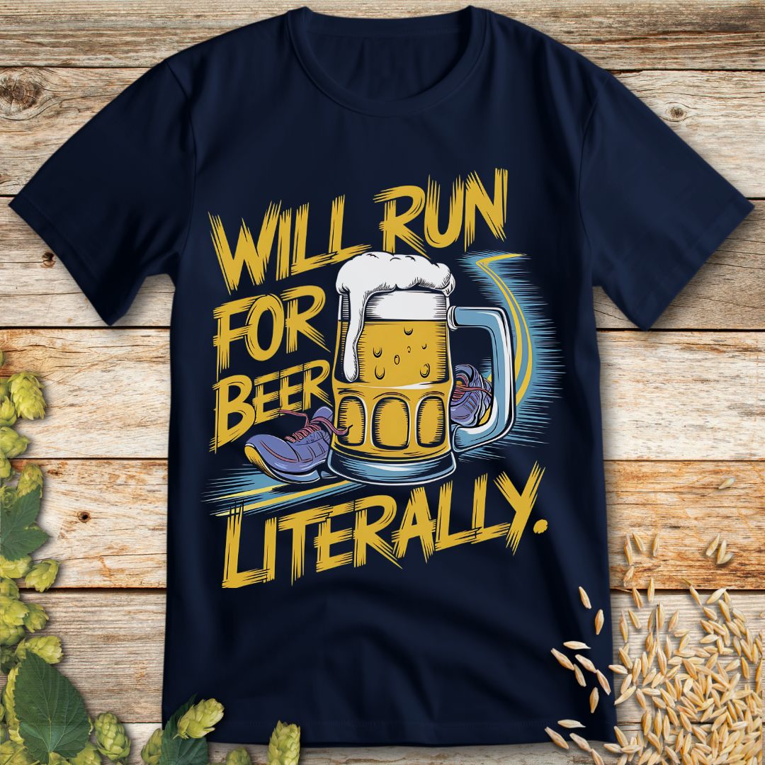 Will Run For Beer T-Shirt in Navy - Funny beer shirt for craft beer lovers