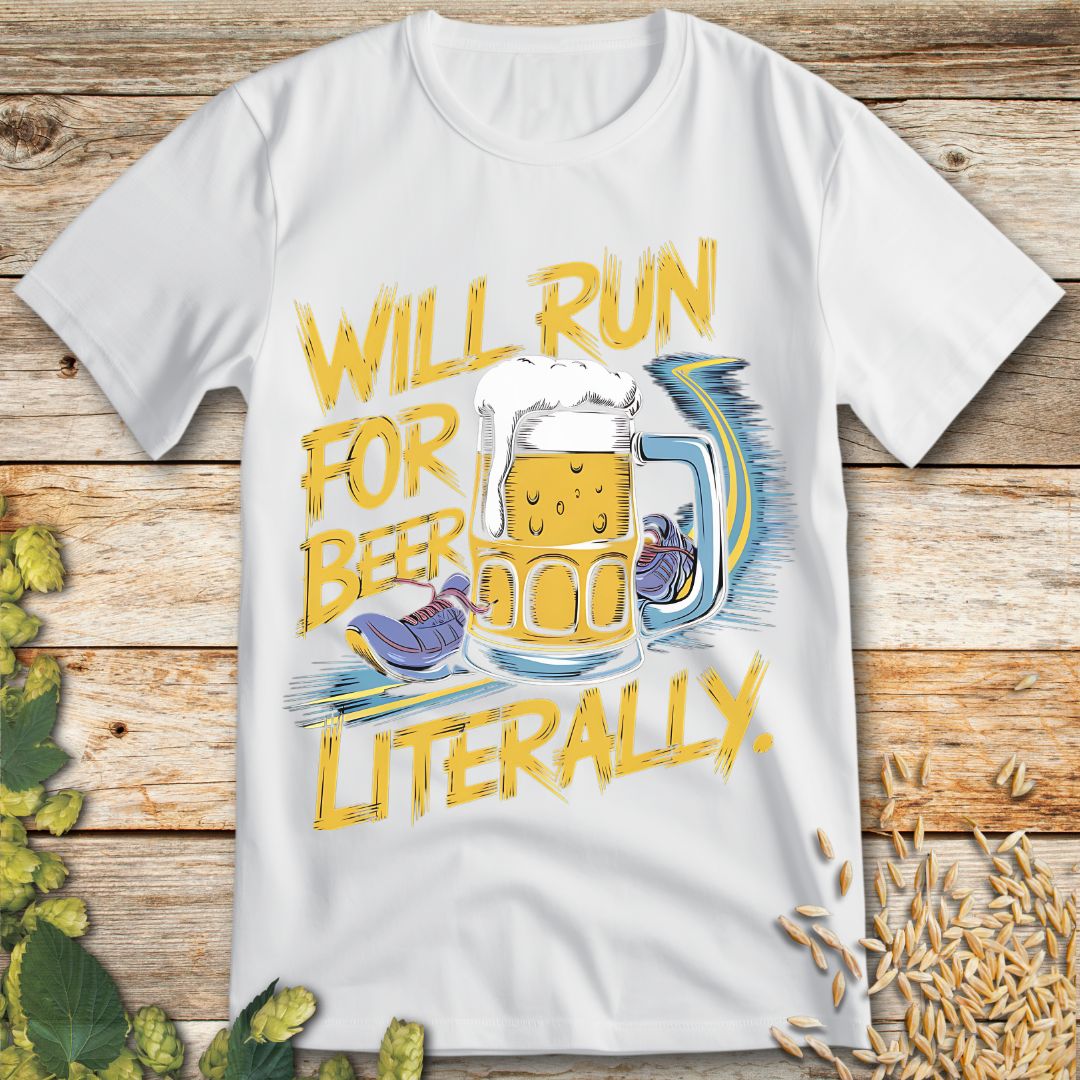 Will Run For Beer T-Shirt in White - Funny beer shirt for craft beer lovers