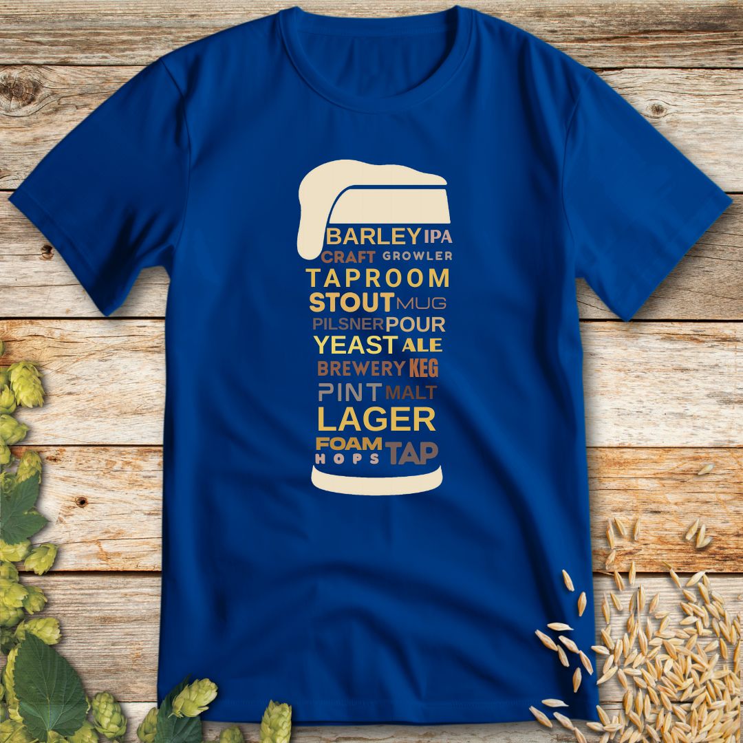 Words on Tap T-Shirt in Royal - Funny beer shirt for craft beer lovers